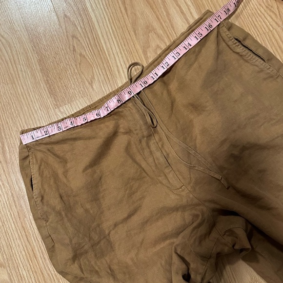 Laura Ashley size large camel brown 100% linen straight wide leg crop pant - Picture 5 of 7